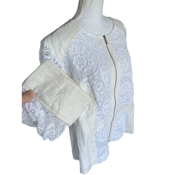 INC International Concepts Women's Jacket Sz 3X Cotton Linen Lace Insets White - Picture 6 of 13
